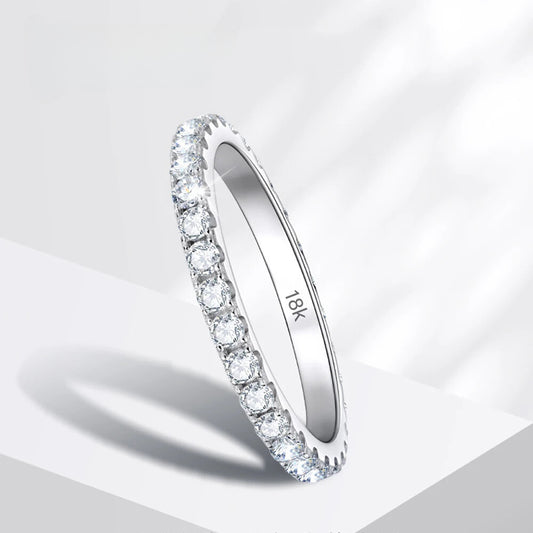 "2mm D Color Moissanite Eternity Band - 925 Sterling Silver & 18K White Gold Wedding Ring for Women"