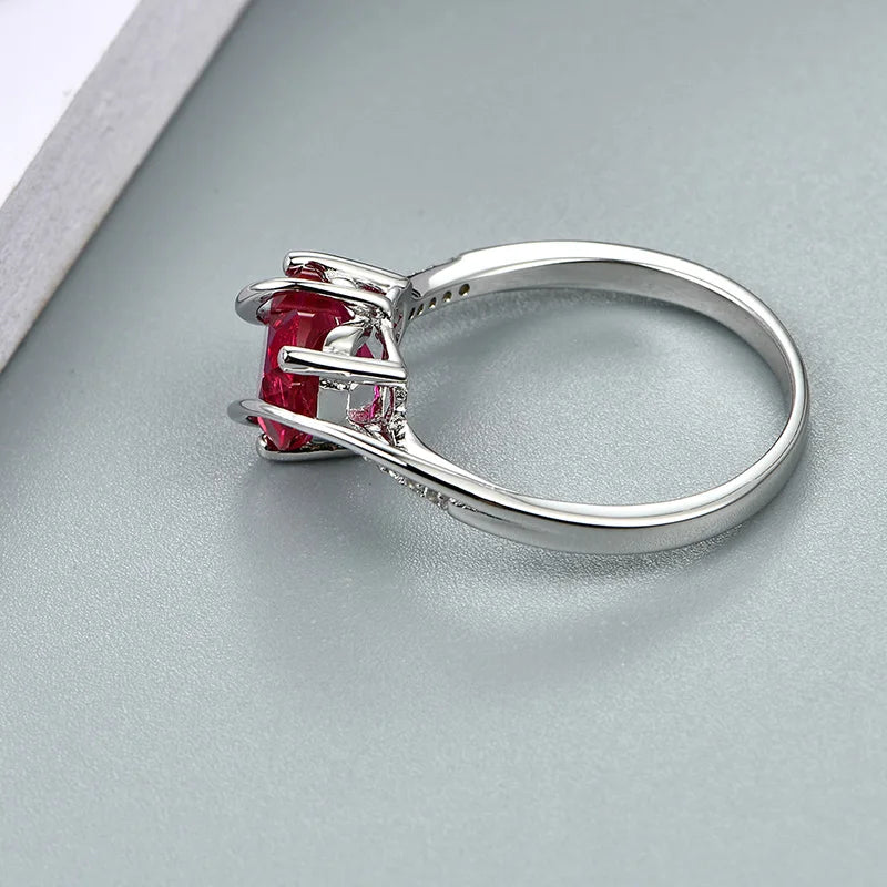 "Heart-Shaped Ruby Ring - 2.5 Carat 925 Sterling Silver Love Ring for Women’s Wedding, Engagement, or Party"