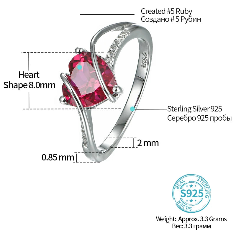 "Heart-Shaped Ruby Ring - 2.5 Carat 925 Sterling Silver Love Ring for Women’s Wedding, Engagement, or Party"