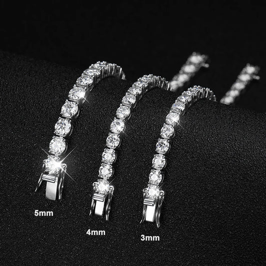 "Elegant 3mm/4mm Moissanite Tennis Bracelet – Full Diamond GRA Certified, 18K Gold-Plated 925 Silver for Weddings & Parties"