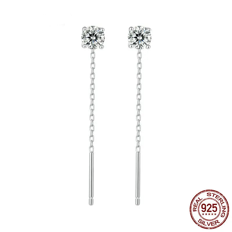 "Moissanite Threader Earrings – Hypoallergenic 925 Sterling Silver with Platinum Plated Chain for Elegant Style!"