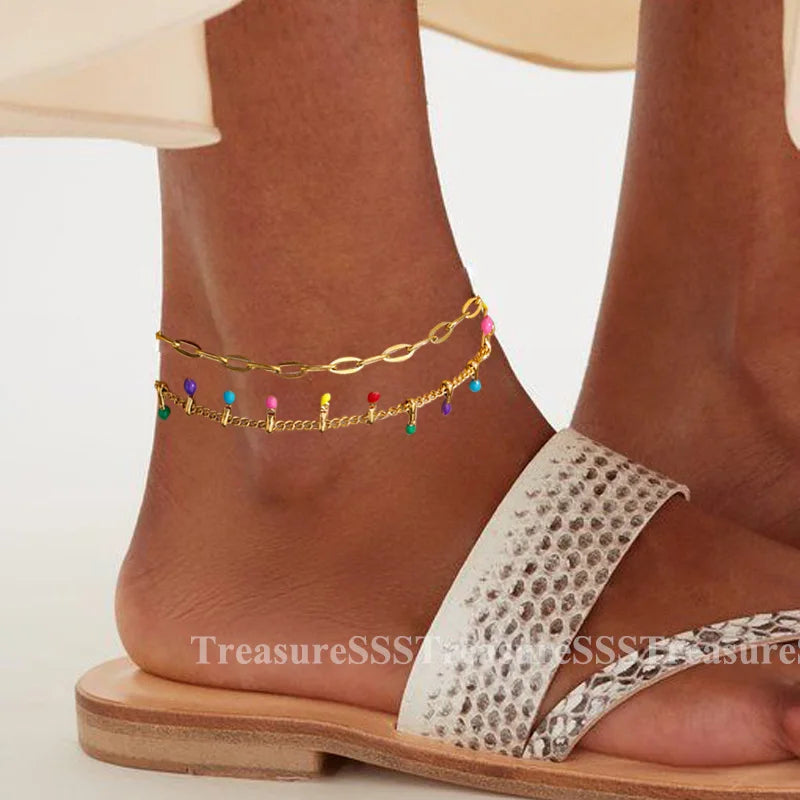 "Gold Stainless Steel Pearl Anklet – Summer Beach Jewelry for Women"