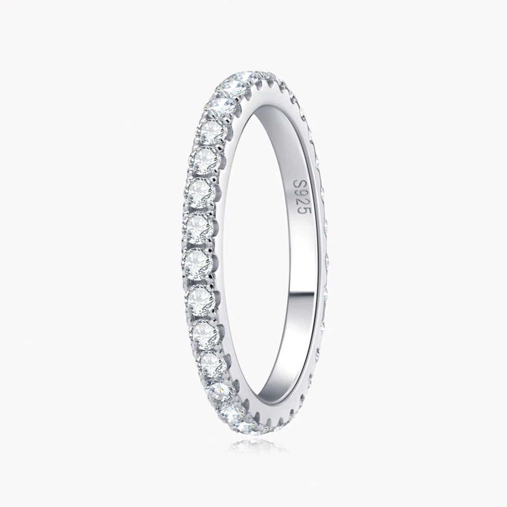 "2mm D Color Moissanite Eternity Band - 925 Sterling Silver & 18K White Gold Wedding Ring for Women"