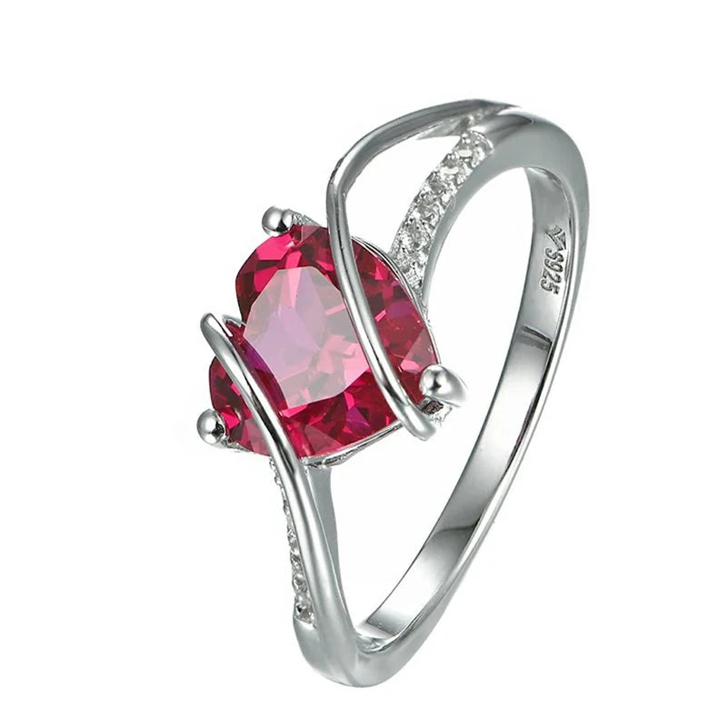 "Heart-Shaped Ruby Ring - 2.5 Carat 925 Sterling Silver Love Ring for Women’s Wedding, Engagement, or Party"