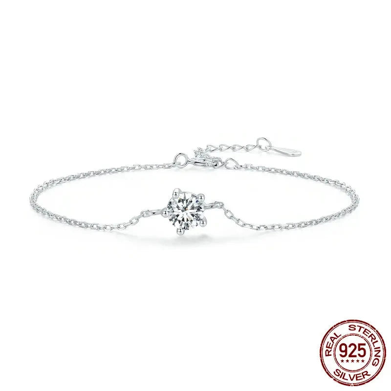 "1CT Moissanite Bracelet - Trendy 925 Sterling Silver Chain Charms for Women"