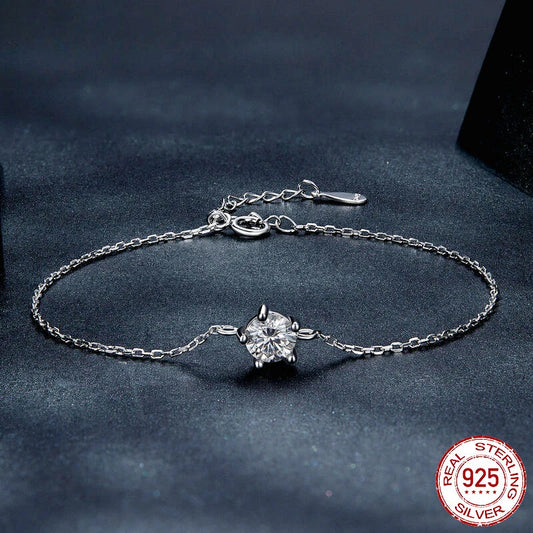 "1CT Moissanite Bracelet - Trendy 925 Sterling Silver Chain Charms for Women"